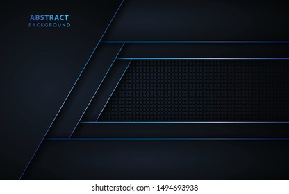 Abstract dark blue overlapping layers background with light technology concept. Vector design template for use element cover, banner, brochure, card, corporate, advertising, website