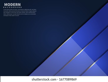 Abstract dark blue overlapping layers glossy with shadow with gold line modern style. You can use for template brochure design. poster, banner web, flyer. Vector illustration