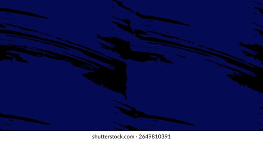 Abstract dark blue paint brush stroke on black background. Grunge textured splash for poster, banner, or artistic design