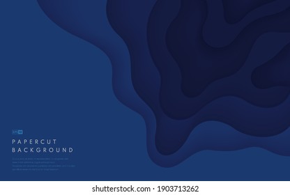 Abstract dark blue paper cut shapes background with copy space. Modern topo graphic. Vector illustration