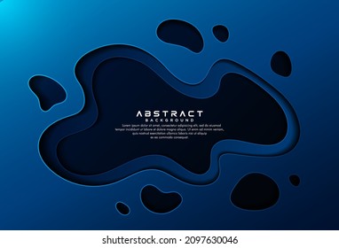 Abstract dark blue paper cut waves layer background. Modern paper cut shapes elements with shadow decoration. Paper style graphic design. Suit for poster, brochure, flyer, presentation, banner