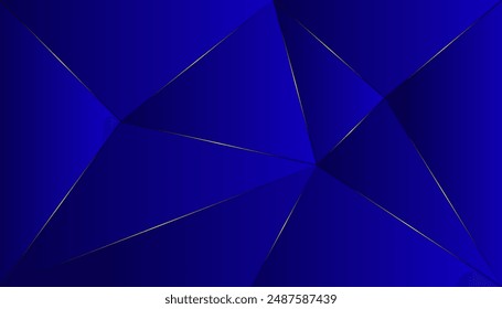 Abstract dark blue polygon triangles shape background with golden color line and lighting effect luxuary style