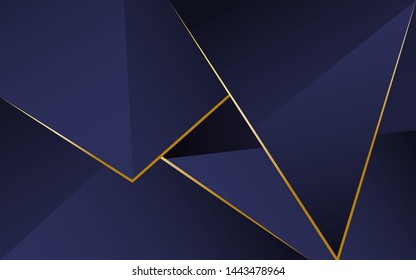 Abstract dark blue polygonal pattern with 3d crystal triangles texture a combination line light gold. Luxury premium concept vector design for use element cover, banner, wallpaper, business