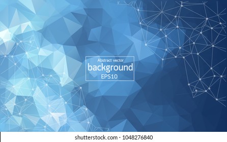 Abstract Dark Blue Polygonal Space Background with Connecting Dots and Lines.  Connection structure. Vector science background. Polygonal vector background. Futuristic HUD background.