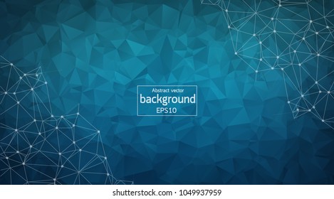 Abstract Dark blue Polygonal Space Background with Connecting Dots and Lines. Geometric Polygonal background molecule and communication. Concept of science, chemistry, biology, medicine, technology.
