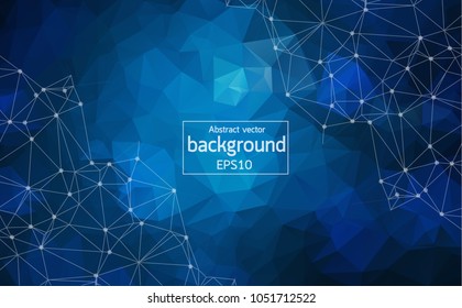 Abstract Dark blue Polygonal Space Background with Connecting Dots and Lines. Geometric Polygonal background molecule and communication. Concept of science, chemistry, biology, medicine, technology.