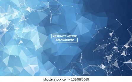 Abstract Dark Blue  Polygonal Space Background with Connecting Dots and Lines.  Connection structure and science background. Futuristic HUD design.