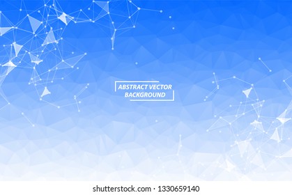 Abstract Dark Blue Polygonal Space Background with Connecting Dots and Lines. Geometric Polygonal background molecule and communication. Concept of science, chemistry, biology, medicine, technology.