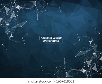 Abstract Dark Blue Polygonal Space Background with Connecting Dots and Lines. Geometric Polygonal background molecule and communication. Concept of science, chemistry, biology, medicine, technology.