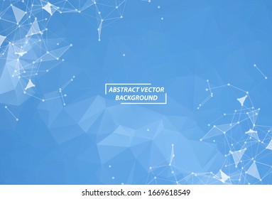 Abstract Dark Blue Polygonal Space Background with Connecting Dots and Lines. Geometric Polygonal background molecule and communication. Concept of science, chemistry, biology, medicine, technology.