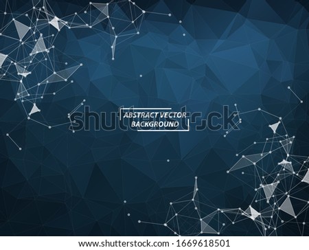 Abstract Dark Blue Polygonal Space Background with Connecting Dots and Lines. Geometric Polygonal background molecule and communication. Concept of science, chemistry, biology, medicine, technology.