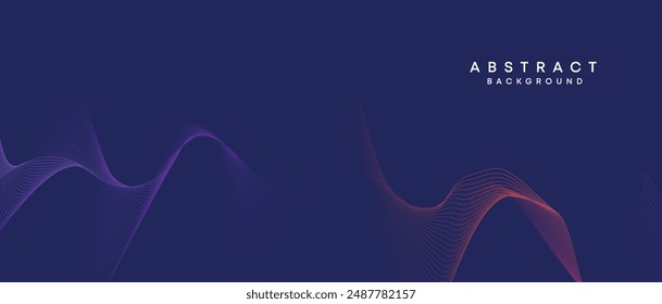 Abstract dark blue, purple geometric digital future technology flowing line background. Yellow-green-navy blue gradient wave lines texture web banner background for cover, header, poster, slide