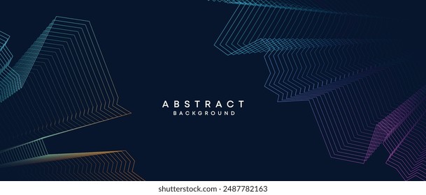 Abstract dark blue, purple geometric digital future technology flowing line background. Yellow-green-navy blue gradient wave lines texture web banner background for cover, header, poster, slide
