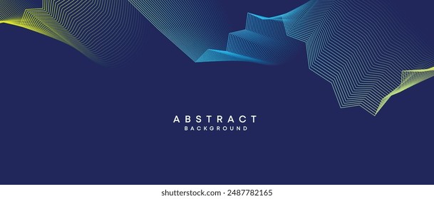 Abstractas azul oscuro, púrpura geométrica tecnología de futuro digital fluyendo fondo de línea. Fondo de Anuncio de Web de textura de líneas de onda de degradado azul amarillo-verde-azul marino para cubierta, cabecera, póster, diapositiva