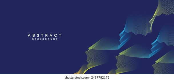 Abstractas azul oscuro, púrpura geométrica tecnología de futuro digital fluyendo fondo de línea. Fondo de Anuncio de Web de textura de líneas de onda de degradado azul amarillo-verde-azul marino para cubierta, cabecera, póster, diapositiva