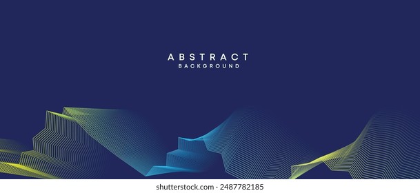 Abstract dark blue, purple geometric digital future technology flowing line background. Yellow-green-navy blue gradient wave lines texture web banner background for cover, header, poster, slide