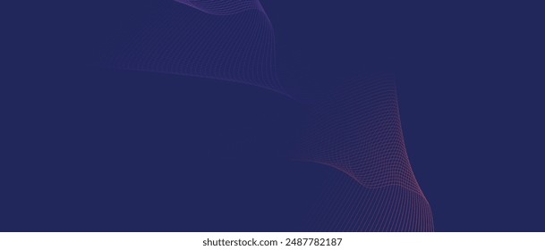 Abstract dark blue, purple geometric digital future technology flowing line background. Yellow-green-navy blue gradient wave lines texture web banner background for cover, header, poster, slide