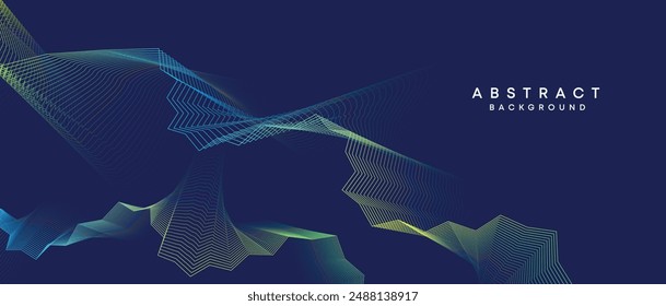 Abstractas azul oscuro, púrpura geométrica tecnología de futuro digital fluyendo fondo de línea. Fondo de Anuncio de Web de textura de líneas de onda de degradado azul amarillo-verde-azul marino para cubierta, cabecera, póster, diapositiva