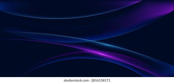Abstract Dark Blue and Purple Glowing Wave Background with Neoteric Light Lines