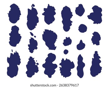 Abstract Dark Blue and red Blob Pattern on White Background,  various indigo and red-colored, irregular blot shapes, creating a unique and modern abstract pattern against a clean abstract, pattern, bl