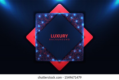 Abstract dark blue and red paper shapes overlapping background. Modern and luxury style concept vector design template with glitters decoration for element cover, banner, card, frame, advertising