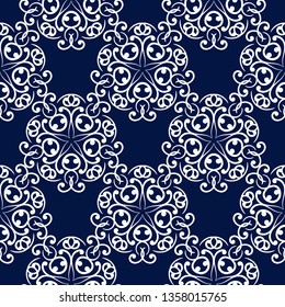 Abstract dark blue seamless background. White pattern