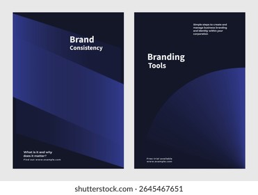 Abstract dark blue shape gradient poster set. Business marketing Modern branding strategy in abstract black gradient poster. Abstract dark blue vector poster set with business marketing concept.