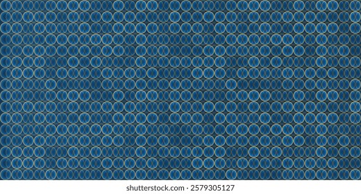 Abstract Dark Blue Small Circular Gradient Shapes Pattern, Layers of Circles Colored in Changing Shades of Blue - Geometric Mosaic Texture, Vector Background Design