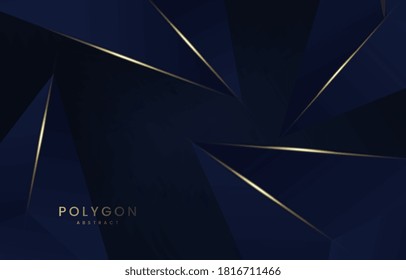 Abstrakter, dunkelblauer Stil von Polygon-Dreiecken, abstrakter Form, blauer Hintergrund, mit abstraktem 
 Die goldene Linie und die Beleuchtung wirken luxuriös. Vektorgrafik.