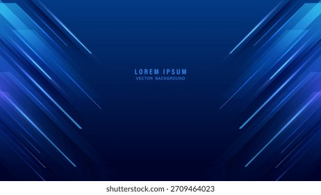 Abstractas fondo simétrico azul oscuro con líneas de velocidad diagonales brillantes. Plantilla de Vector de tecnología futurista moderna con copia Espacio para presentaciones corporativas