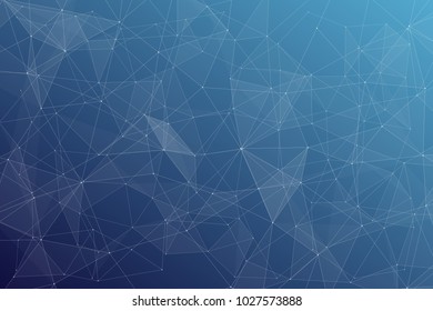 Abstract dark blue technology background, polygonal structure connecting points, vector illustration