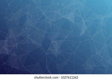 Abstract dark blue technology background, polygonal structure connecting points, vector illustration