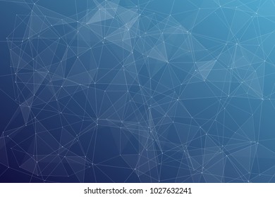 Abstract dark blue technology background, polygonal structure connecting points, vector illustration