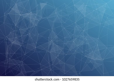 Abstract dark blue technology background, polygonal structure connecting points, vector illustration
