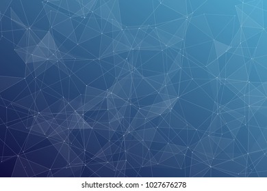 Abstract dark blue technology background, polygonal structure connecting points, vector illustration