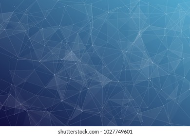 Abstract dark blue technology background, polygonal structure connecting points, vector illustration