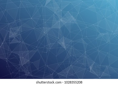 Abstract dark blue technology background, polygonal structure connecting points, vector illustration