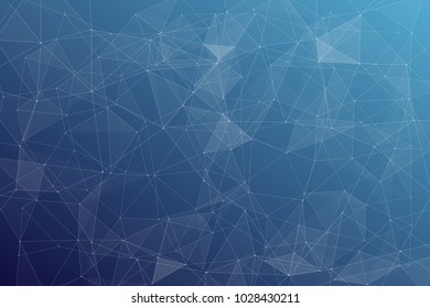 Abstract dark blue technology background, polygonal structure connecting points, vector illustration