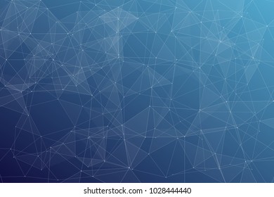 Abstract dark blue technology background, polygonal structure connecting points, vector illustration
