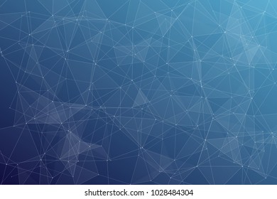 Abstract dark blue technology background, polygonal structure connecting points, vector illustration