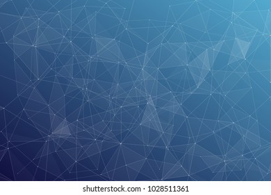 Abstract dark blue technology background, polygonal structure connecting points, vector illustration