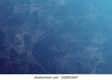Abstract dark blue technology background, polygonal structure connecting points, vector illustration