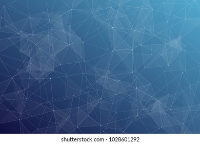 Abstract dark blue technology background, polygonal structure connecting points, vector illustration