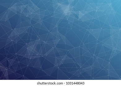 Abstract dark blue technology background, polygonal structure connecting points, vector illustration