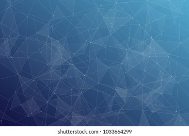 Abstract dark blue technology background, polygonal structure connecting points, vector illustration