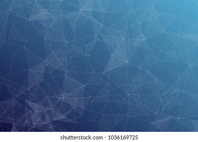 Abstract dark blue technology background, polygonal structure connecting points, vector illustration