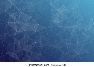 Abstract dark blue technology background, polygonal structure connecting points, vector illustration