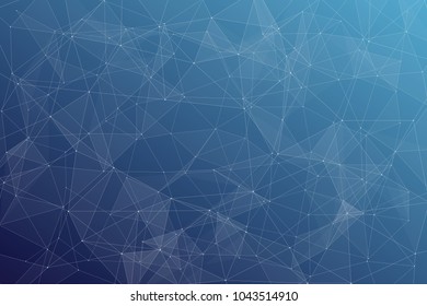 Abstract dark blue technology background, polygonal structure connecting points, vector illustration