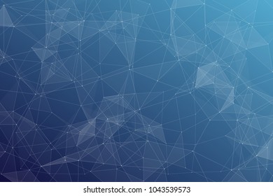 Abstract dark blue technology background, polygonal structure connecting points, vector illustration