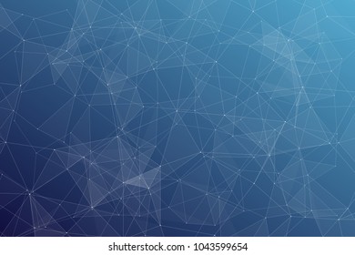 Abstract dark blue technology background, polygonal structure connecting points, vector illustration